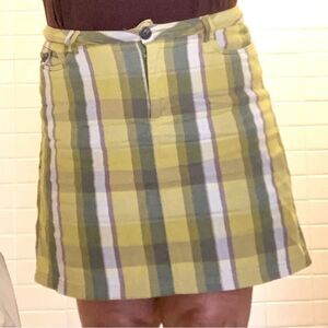 CROFT and BARROW Plaid Academia Yellow Brown White Skort Skirt Womens 14 Stretch